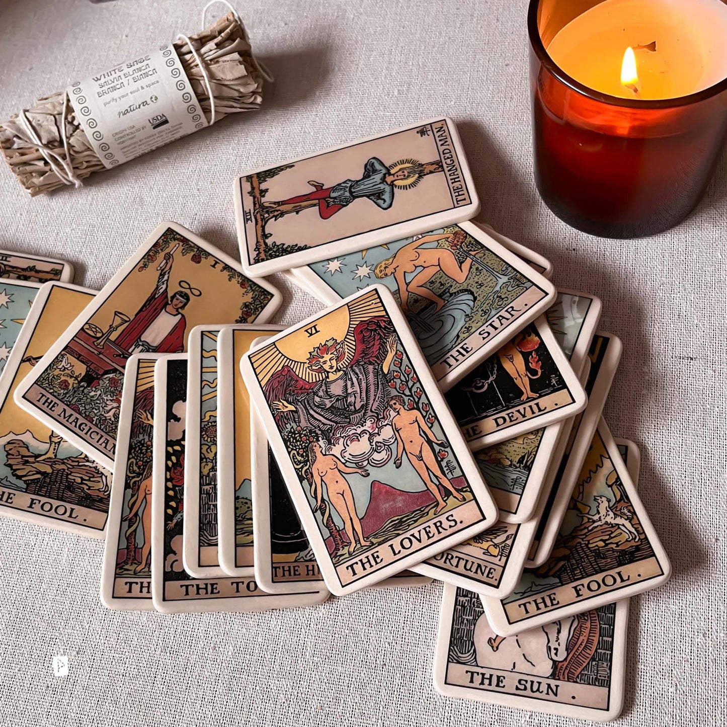 SET DE CARTAS DE TAROT COMPLETO ARCANOS MAYORES DE CERÁMICA