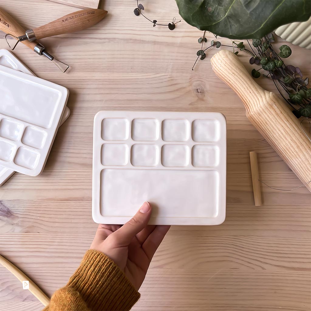 Paleta de cerámica para acuarela carnet blanca